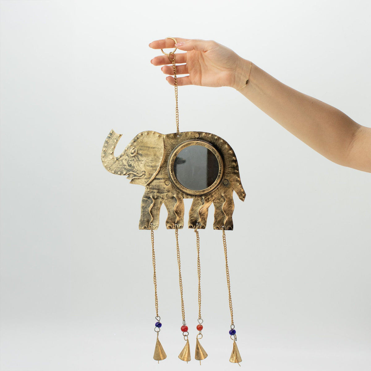 Indian Chimes - Elephant Lrg Mirror 4 Bells