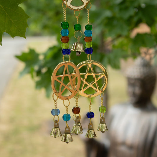 Indian Chimes - Brass Tri-Pentagram - 7 Bells