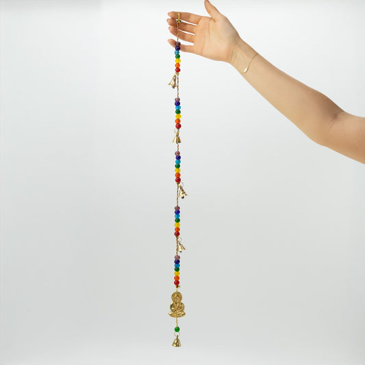 Indian Chimes - Brass Buddha with Chakra Beads String Bells 53cm