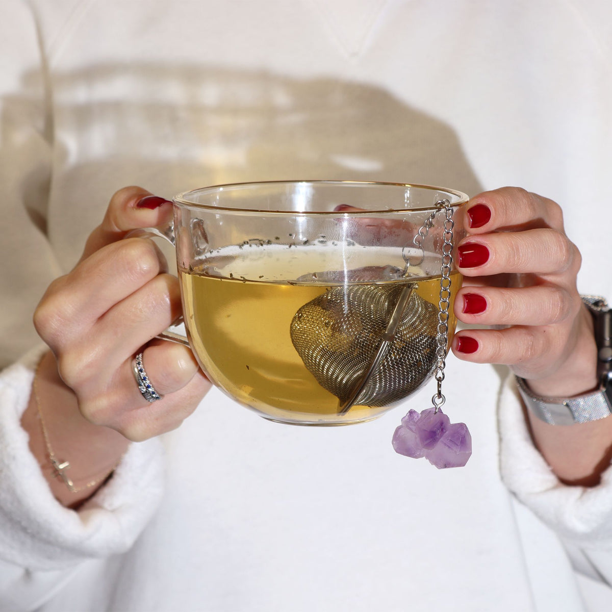Raw Crystal Gemstone Tea Strainer - Rainbow Moonstone
