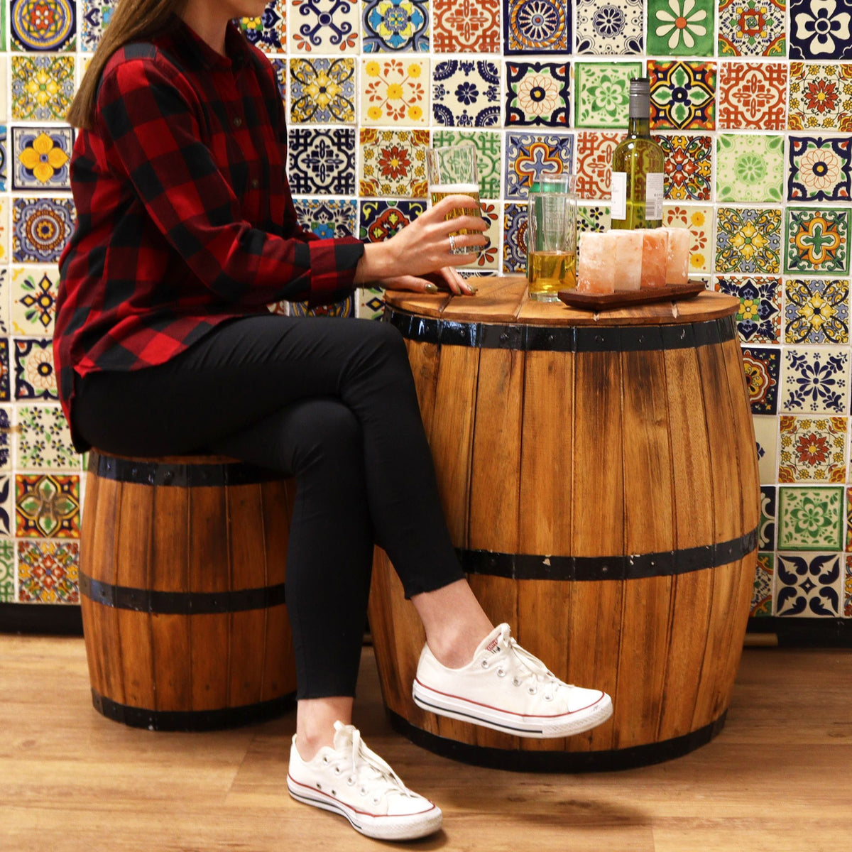 Beer Barrel Table – Natural Wood 60 x 48.5 cm